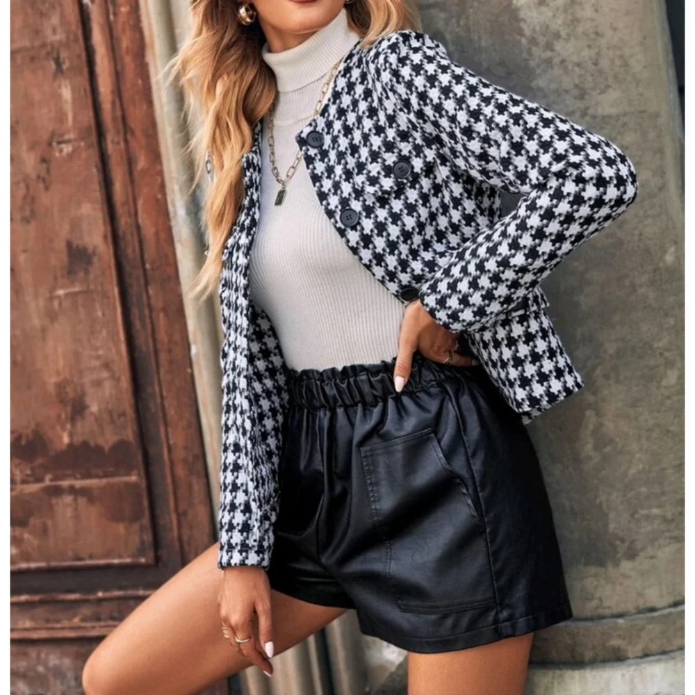 Women's SHEIN Houndstooth Blazer S Black White
